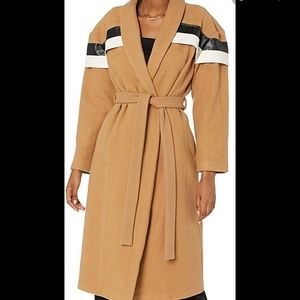 Tan Trench Coat with Black and White Accents